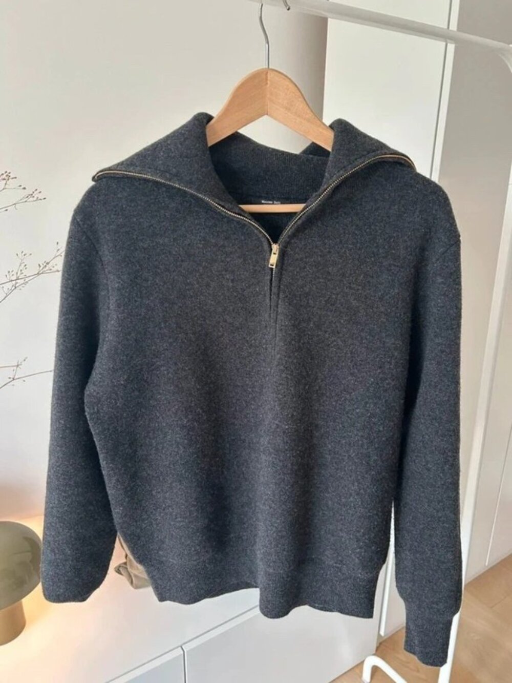 Massimo Dutti Wool Wide-Collar Half-Zip Sweater S